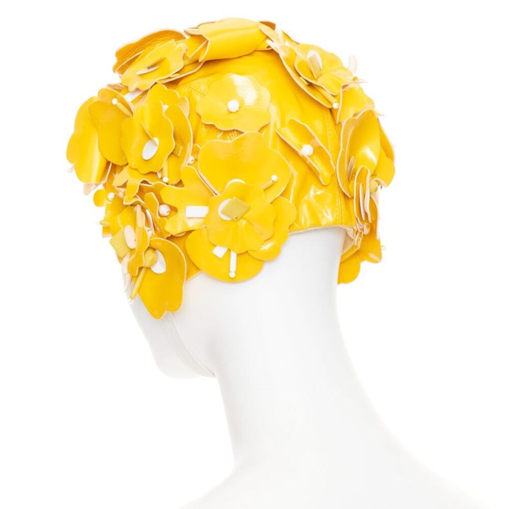 Miu Miu yellow patent leather petals beaded swim cap hat - Picture 5 of 9
